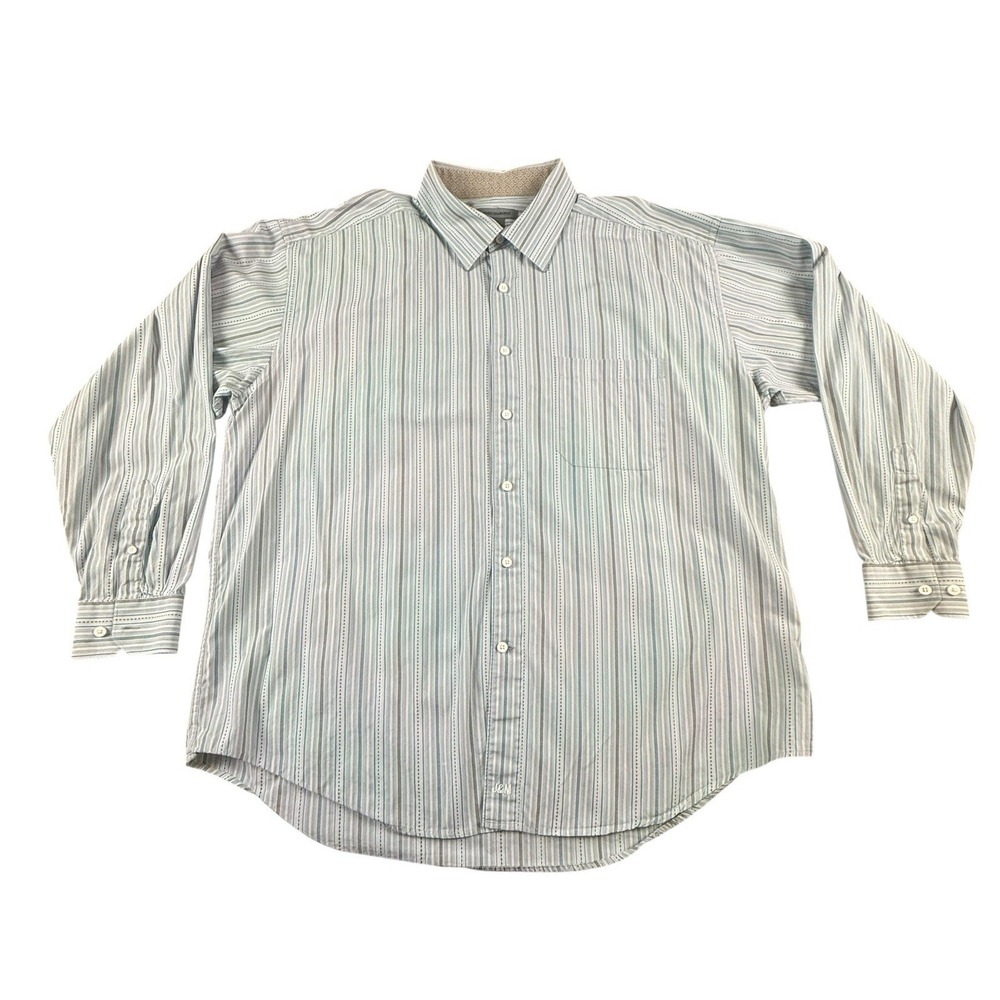 Johnston & Murphy Mens XXL Button Up Dress Shirt Blue Stripe Classic Office